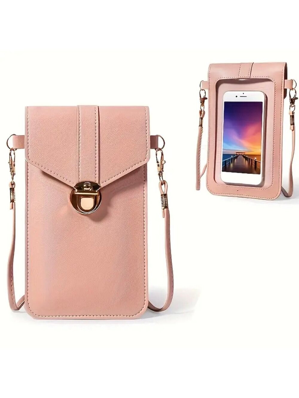 New - Retro Style - Faux Leather Crossbody Wallet /Phone Bag - Pink